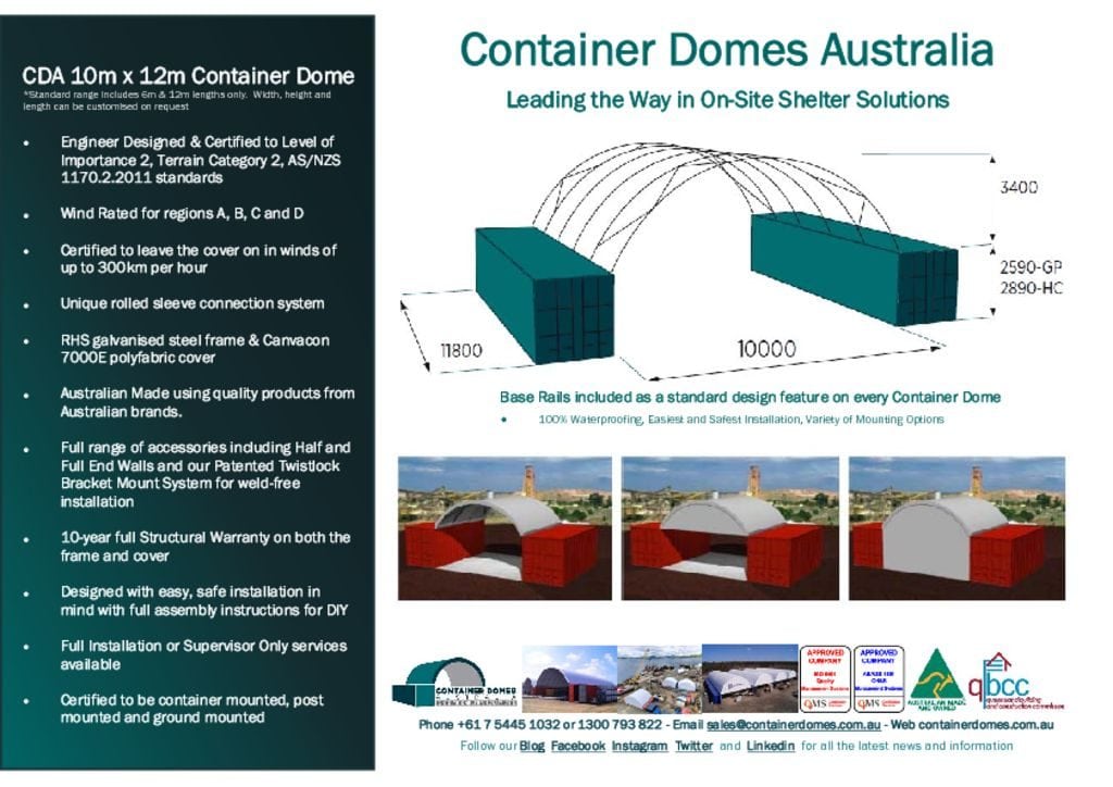 thumbnail of CDA 10m x 12m Container Dome Spec Sheet