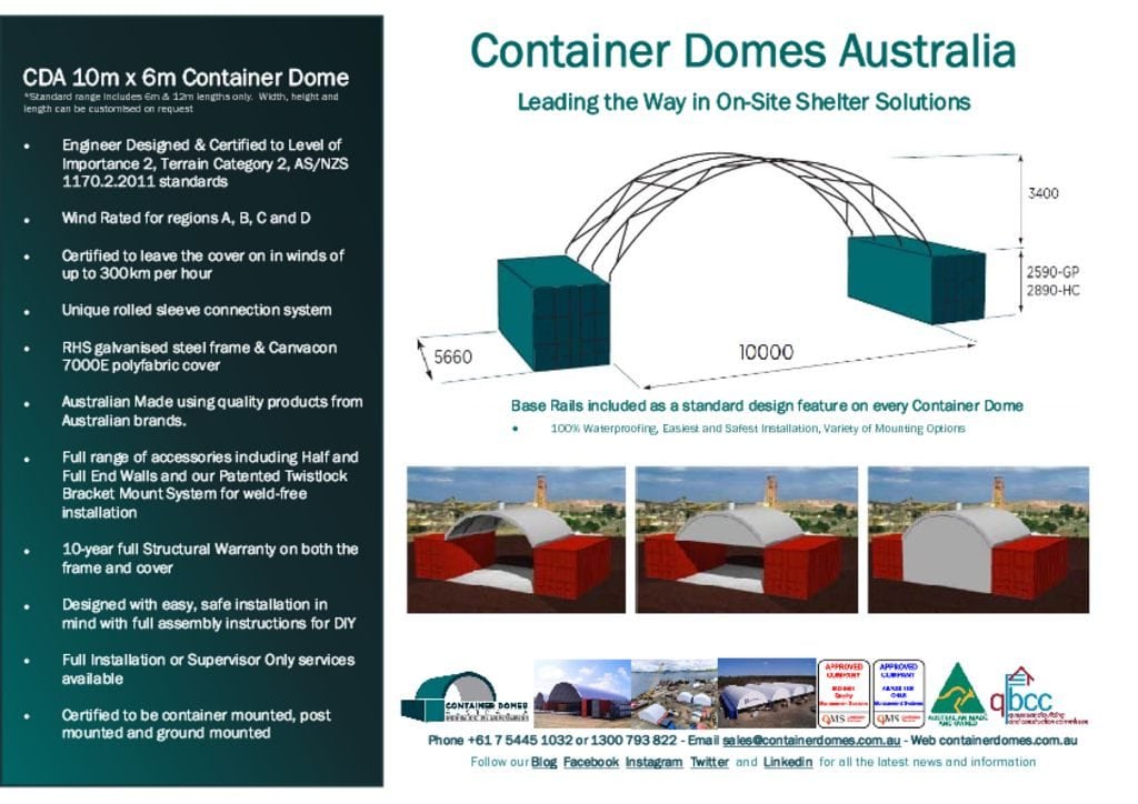 thumbnail of CDA 10m x 6m Container Dome Spec Sheet