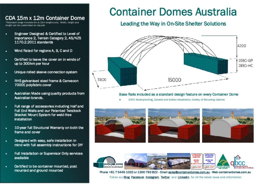 thumbnail of CDA 15m x 12m Container Dome Spec Sheet