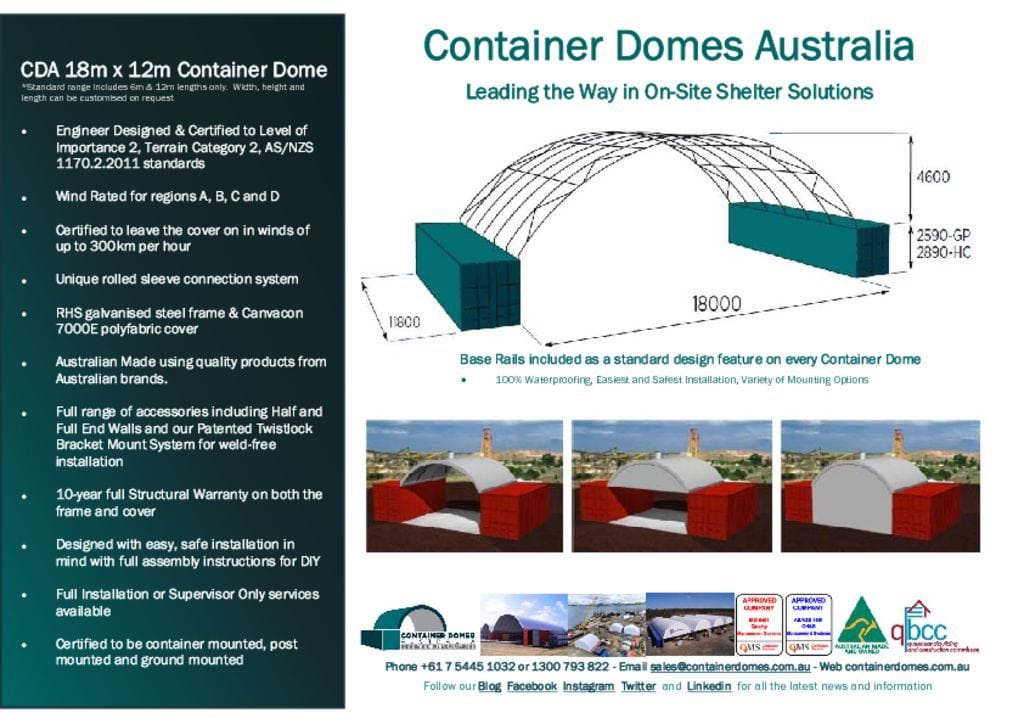 thumbnail of CDA 18m x 12m Container Dome Spec Sheet