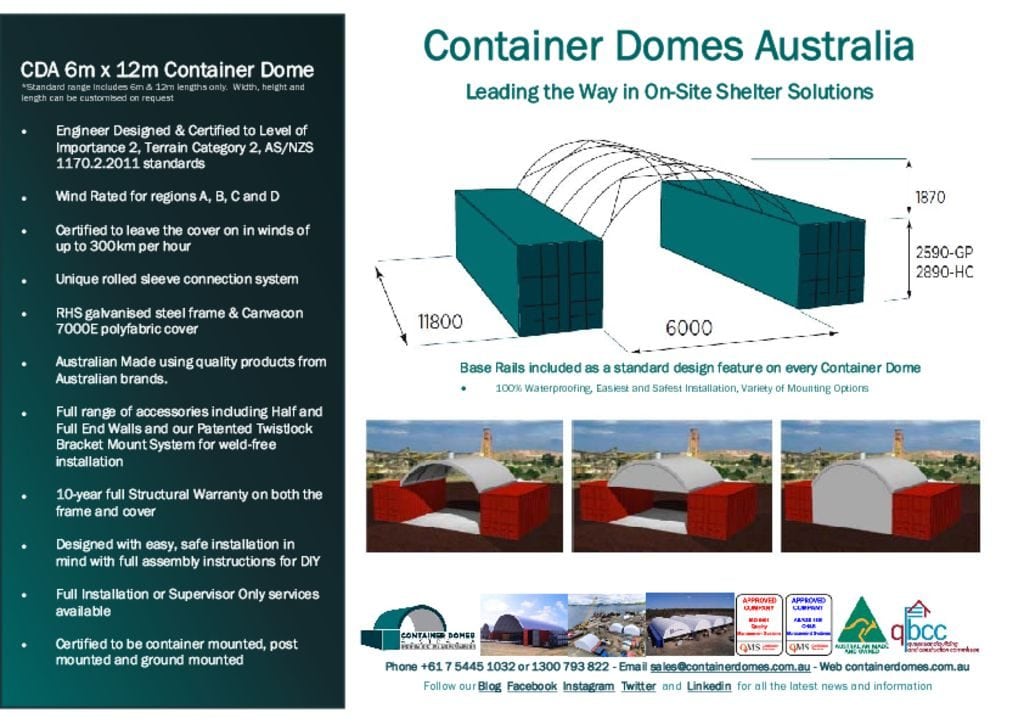 thumbnail of CDA 6m x 12m Container Dome Spec Sheet