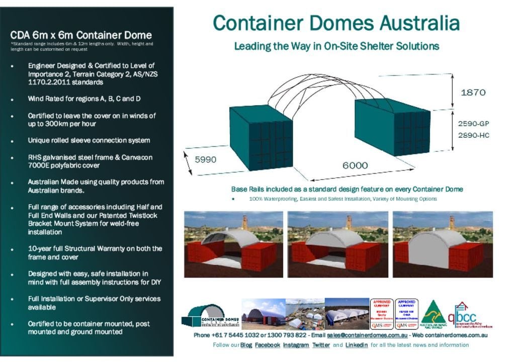 thumbnail of CDA 6m x 6m Container Dome Spec Sheet