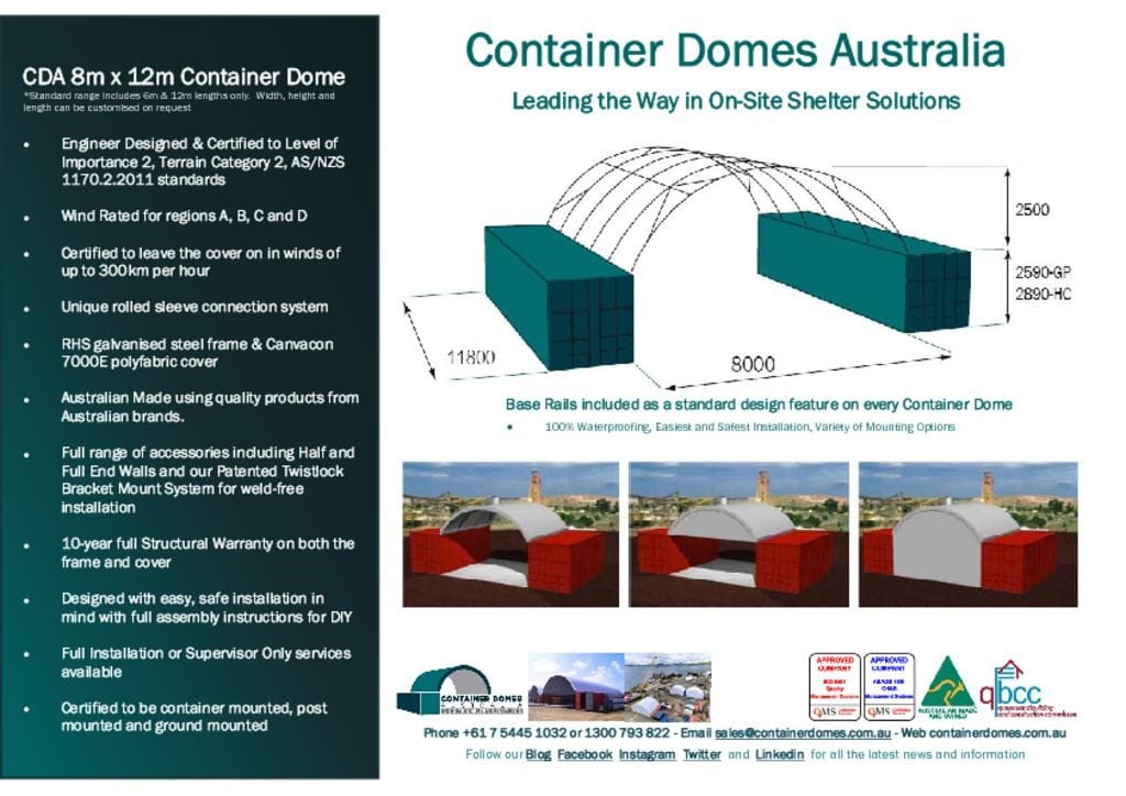 thumbnail of CDA 8m x 12m Container Dome Spec Sheet