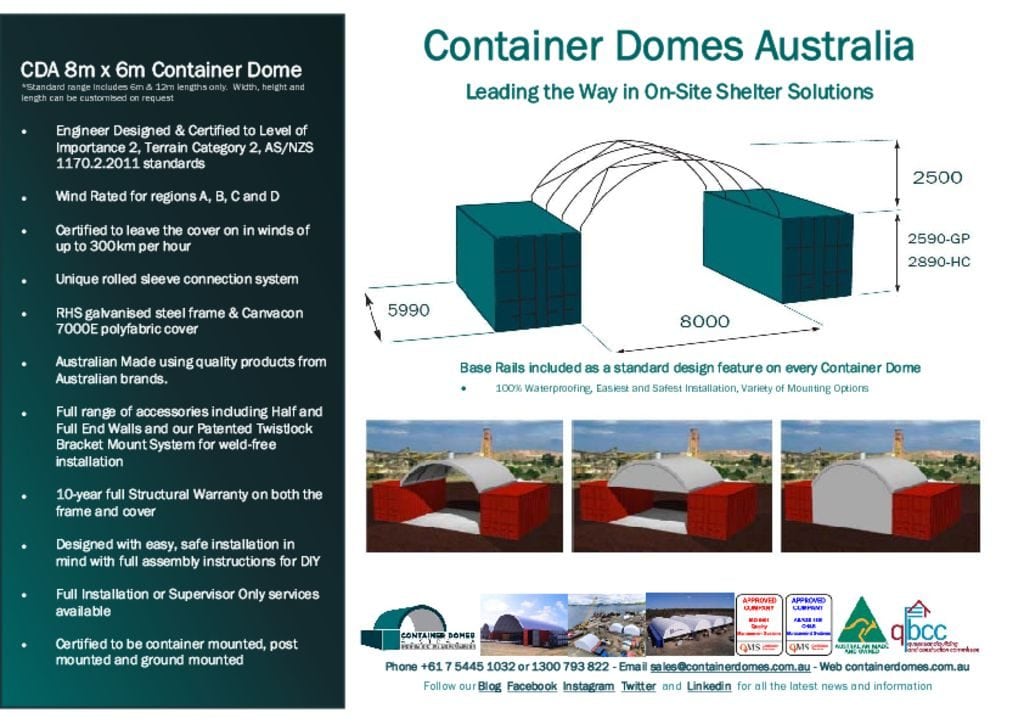 thumbnail of CDA 8m x 6m Container Dome Spec Sheet