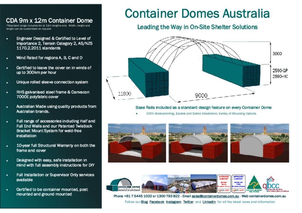 thumbnail of CDA 9m x 12m Container Dome Spec Sheet