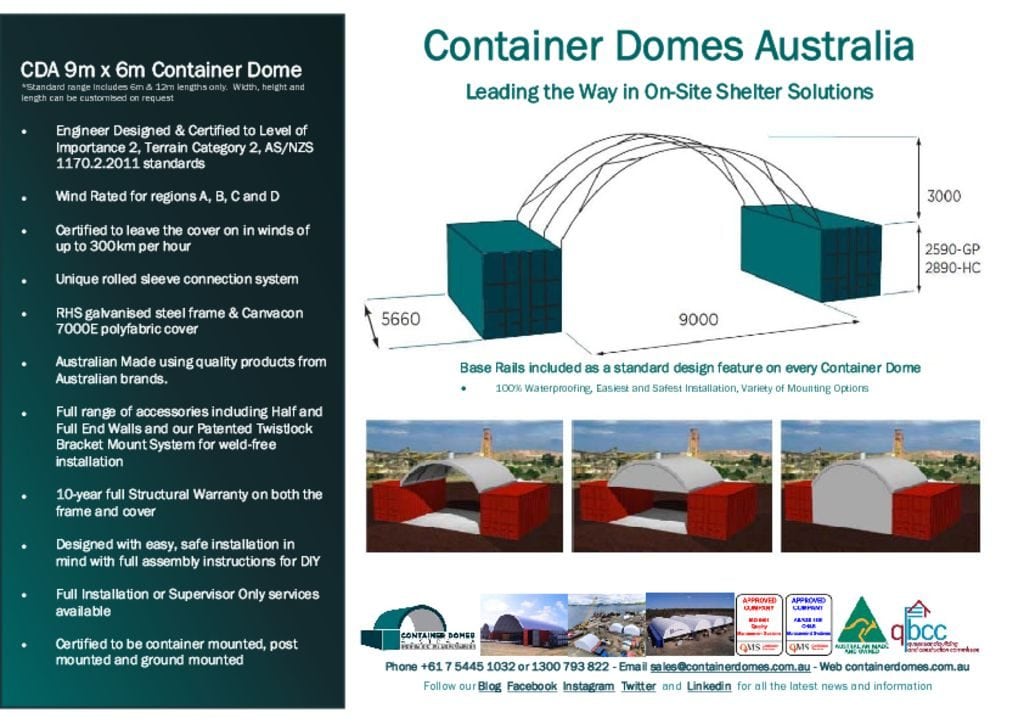 thumbnail of CDA 9m x 6m Container Dome Spec Sheet